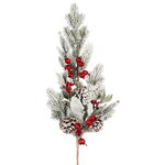 Хвойная ветка заснеженная Belfort 73 см с красными ягодами, ЛИТАЯ 100%