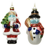 Набор стеклянных елочных игрушек Санта и Снеговик в масках - Anticovid Series 13 см, 2 шт, подвеска