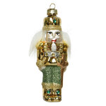 Стеклянная елочная игрушка Щелкунчик - GlamChristmas в золотом мундире 12 см, подвеска