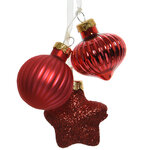 Стеклянная елочная игрушка Гроздь Фейри 12 см, красная