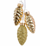 Стеклянная елочная игрушка Гроздь сверкающих Шишек золотая