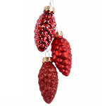 Стеклянная елочная игрушка Гроздь сверкающих Шишек красная