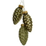 Стеклянная елочная игрушка Гроздь сверкающих Шишек оливковый бархат