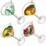 Набор стеклянных елочных игрушек Бокалы Мартини - Bianco Sunrise 9 см, 4 шт