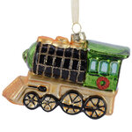 Стеклянная елочная игрушка Паровозик - Christmas Voyage 11 см, зеленый, подвеска