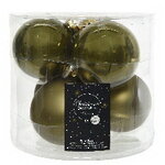 Набор стеклянных шаров 8 см оливковый бархат mix, 6 шт