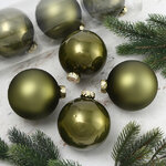 Набор стеклянных шаров 10 см оливковый бархат mix, 4 шт