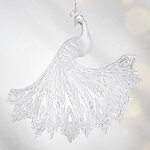 Елочная игрушка Павлин 15 см серебряный, подвеска