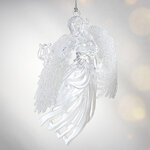 Елочная игрушка Ангел с Лирой 12 см серебряный, подвеска