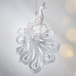 Елочная игрушка Павлин Роскошный 15 см бело-серебряный, подвеска