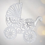 Елочная игрушка Коляска - Ледяные кружева 10 см, подвеска