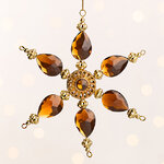 Елочная игрушка Снежинка Драгоценная 10 см янтарная, подвеска