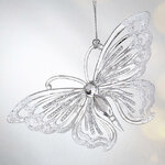 Елочная игрушка Бабочка Адмирал 13 см прозрачно-серебряная, подвеска