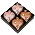 Набор стеклянных елочных игрушек Сердечки - Pink Dreams 9 см, 4 шт