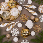 Набор елочных игрушек Glory Brilliance 50 шт белый с золотым, 5-16 см, пластик