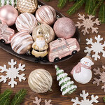 Набор елочных игрушек Новогодняя Сказка 8-12 см, 25 шт, розовое золото с зеленым, пластик