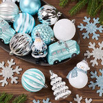 Набор елочных игрушек Новогодняя Сказка 8-12 см, 25 шт, голубой с серебряным, пластик