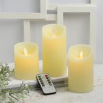 Набор восковых светодиодных свечей с имитацией пламени Magic Flame 11-15 см, 3 шт, с пультом, кремовые, на батарейках