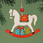 Елочная игрушка Деревянная Лошадка-Качалка с гостинцами 8 см, подвеска