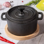 Кокотница чугунная с крышкой Тарти на бамбуковой подставке 10*8 см