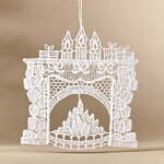 Кружевная ёлочная игрушка Камин с подарками 8 см