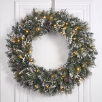 Венок с лампочками Bristle 61 см, 50 теплых белых LED ламп на батарейках, влагозащищенный, ЛЕСКА