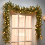 Хвойная гирлянда с лампочками Данхил 274*30 см, 70 теплых белых LED ламп на батарейках, влагозащищенная, ПВХ