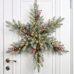 Хвойная снежинка с лампочками Данхил Снежная Сказка 81 см, 35 теплых белых LED ламп на батарейках, ПВХ