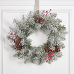 Венок Снежная Сказка заснеженный 30 см с ягодами и шишками, ПВХ