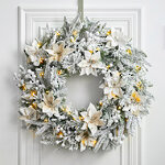 Венок с лампочками Colonial заснеженный 61 см, 50 теплых белых LED ламп, на батарейках, ЛИТАЯ + ЛЕСКА + ПВХ