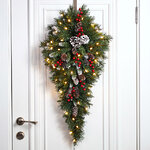 Настенный декор с лампочками Капля - Сказка заснеженный  80 см с шишками и ягодами, 50 LED ламп, ПВХ