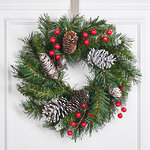 Венок Сказка заснеженный 30 см с шишками и ягодами, ПВХ