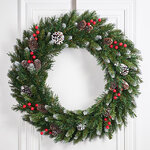 Венок Сказка заснеженный 61 см с шишками и ягодами, ПВХ