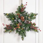 Хвойная снежинка с лампочками Mountain 46 см с ягодами, 15 теплых белых LED ламп на батарейках, ПВХ