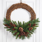 Венок декоративный Еловый 41 см с шишками, ПВХ