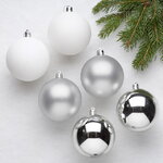 Набор пластиковых шаров Celebration 8 см бело-серебряный, 6 шт