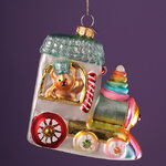 Стеклянная елочная игрушка Паровозик с Медвежонком 11 см