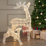 Набор светодиодных оленей - Мама с малышом на прогулке 100 см, 160 теплых белых LED ламп, таймер, акрил, IP44