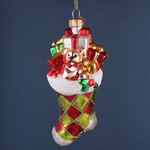 Стеклянная елочная игрушка Праздничный Носок с Подарками 13 см, подвеска