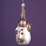 Стеклянная елочная игрушка Снеговик Лесничий 16 см, подвеска