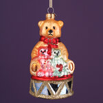 Стеклянная елочная игрушка Мишка на Барабане 12 см, подвеска