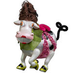 Елочная игрушка Корова - Модница Глория на светском показе 11 см, стекло, подвеска