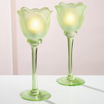 Стеклянный подсвечник-бокал Тюльпан 22 см салатовый
