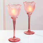 Стеклянный подсвечник-бокал Тюльпан 22 см коралловый