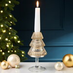 Стеклянный подсвечник Елка - Cascata Di Luce 16 см шампань