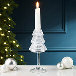 Стеклянный подсвечник Елка - Cascata Di Luce 19 см серебряный