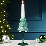 Стеклянный подсвечник Елка Cascata Di Luce 19 см бирюзовый