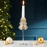 Стеклянный подсвечник Елка - Cascata Di Luce 25 см шампань