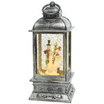 Новогодний фонарь - снежный шар Антик со снеговиками 24 см на батарейках