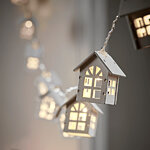 Светодиодная гирлянда на батарейках Домики 1.85 м, теплые белые LED лампы, таймер, IP20